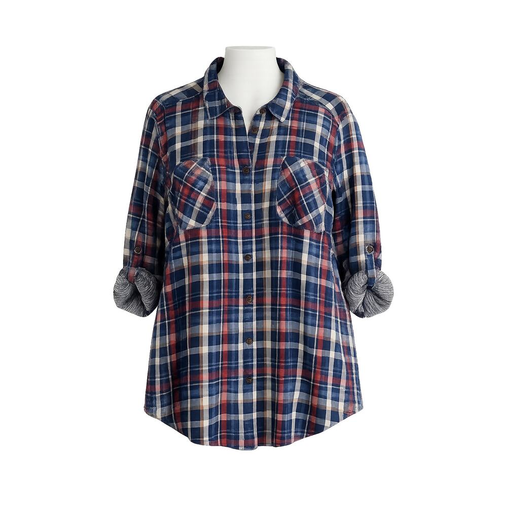 Lane Bryant Women’s No-Peek Button Front Plaid Flannel Shirt Tunic - Size 26/28
